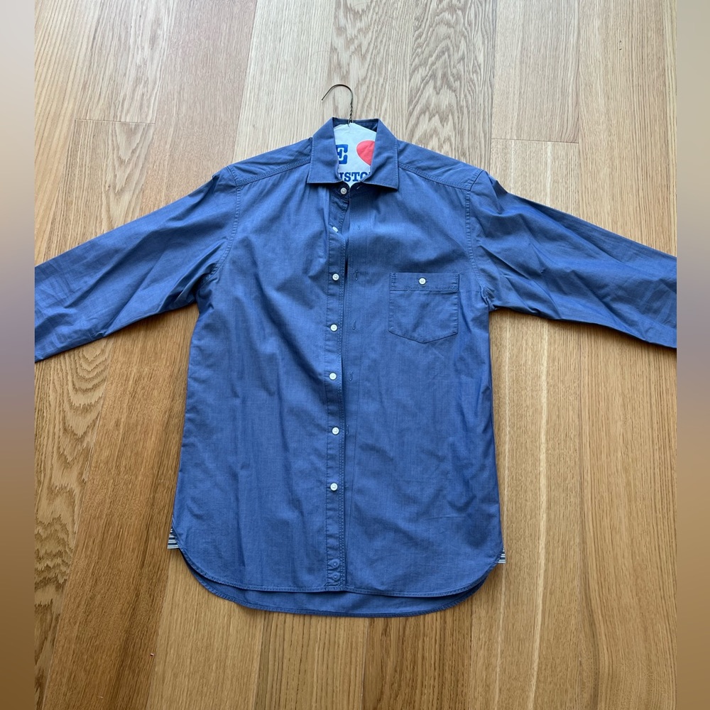 Blue casual button down Reiss top with small pocket detail